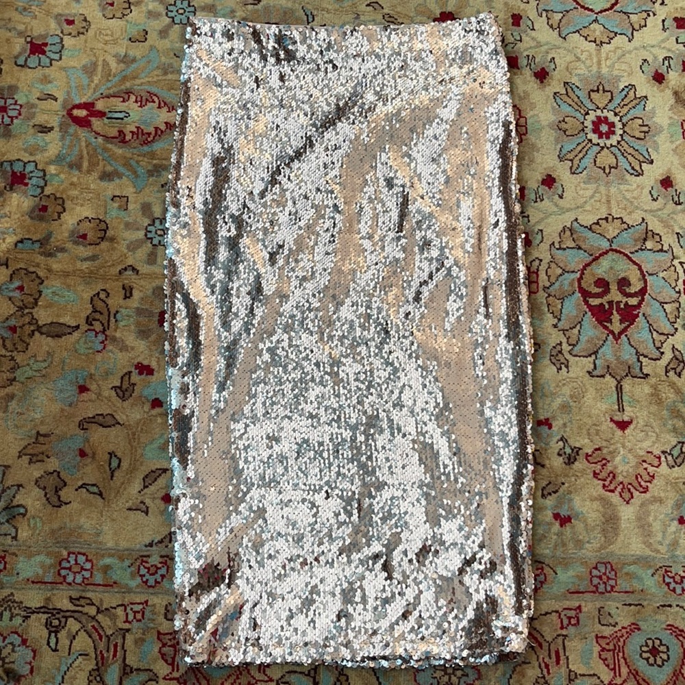 Revamped Silver Sequin Pencil Skirt